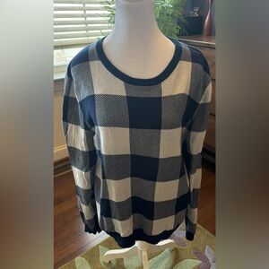 J. Crew Navy and Cream Checkered Sweater